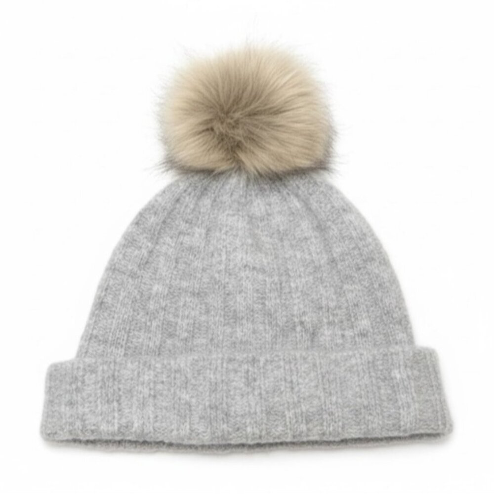 Auxiliary Alpaca Wool Toque Pom Pom Beanie Hat Grey Faux Fur Aritzia One Size